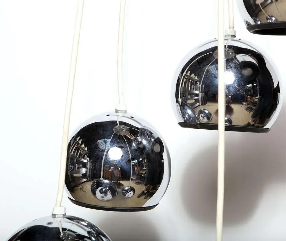1960s Goffredo Reggiani Five Tiered Chrome Globe Hanging Lamp - 5