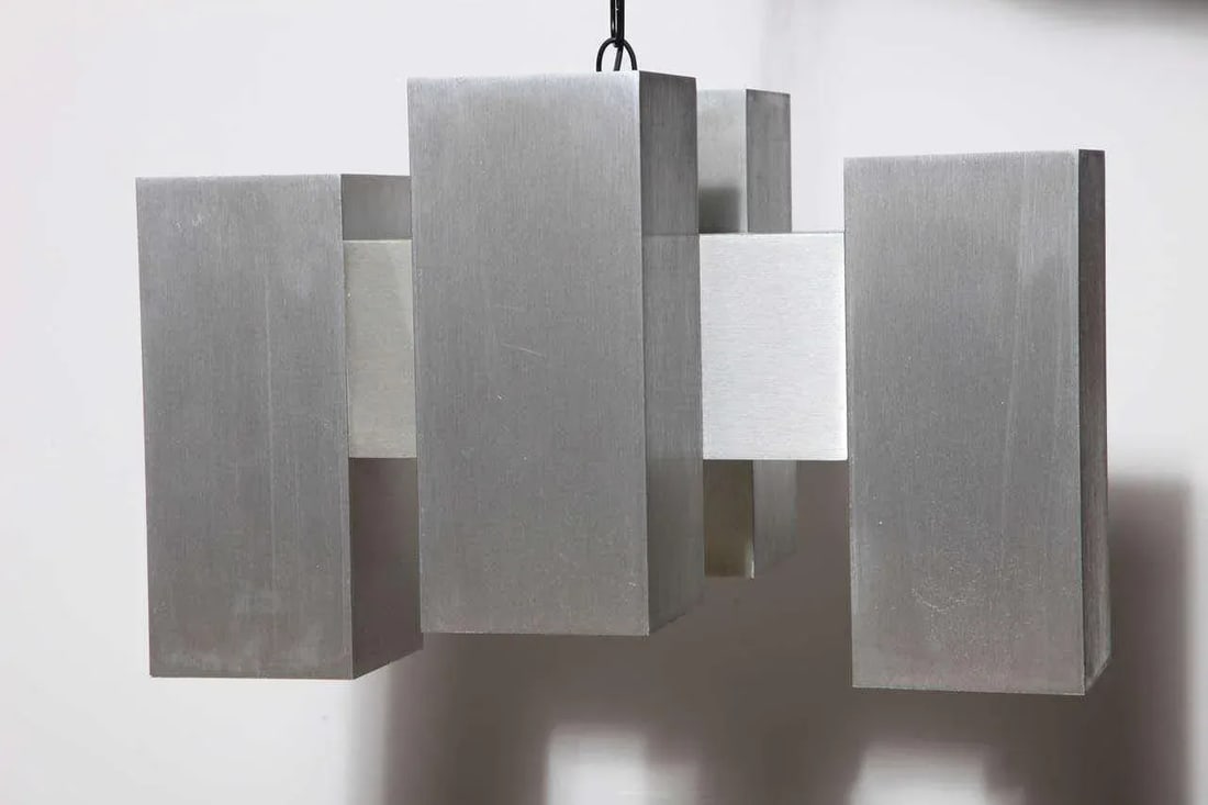 1960s Paul Mayen Style Cubic Cast Aluminum 8 Socket Hanging Lamp - 2