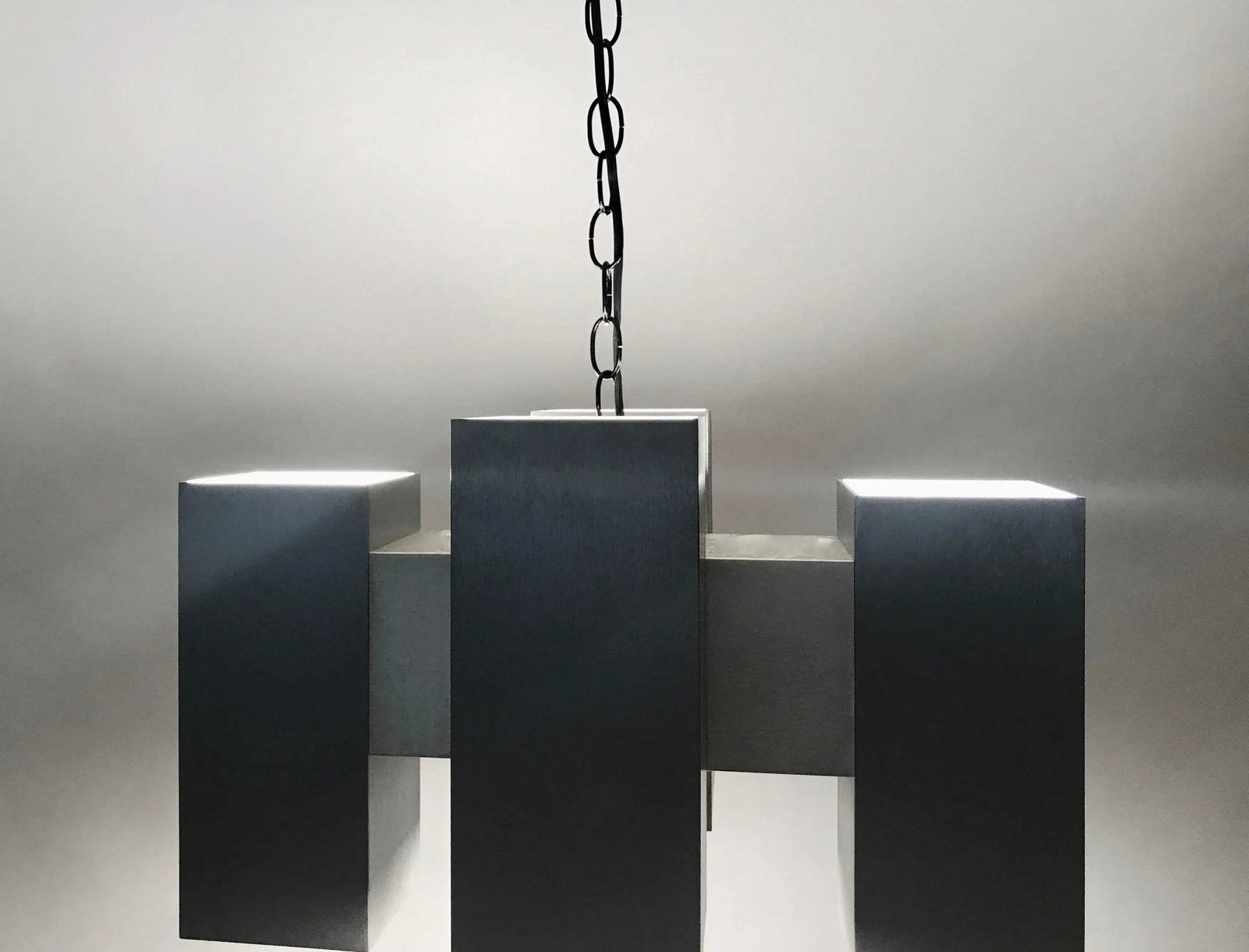 1960s Paul Mayen Style Cubic Cast Aluminum 8 Socket Hanging Lamp - 8