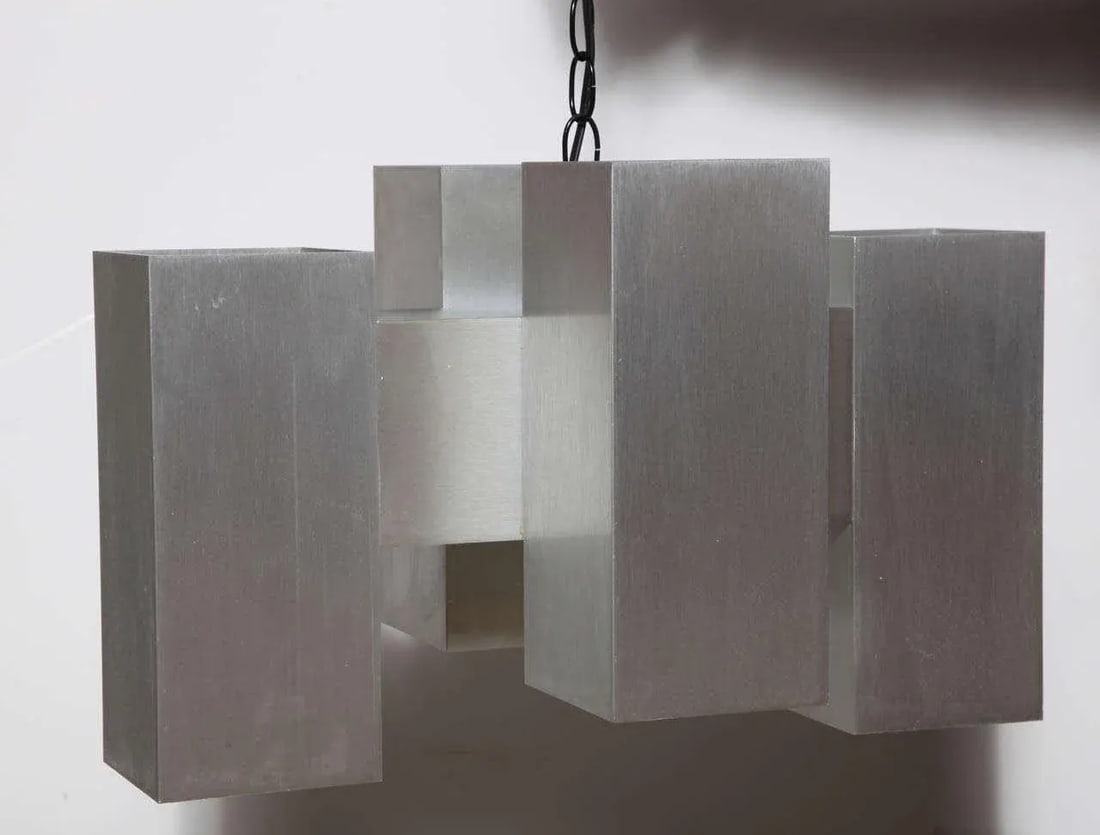 1960s Paul Mayen Style Cubic Cast Aluminum 8 Socket Hanging Lamp - 9