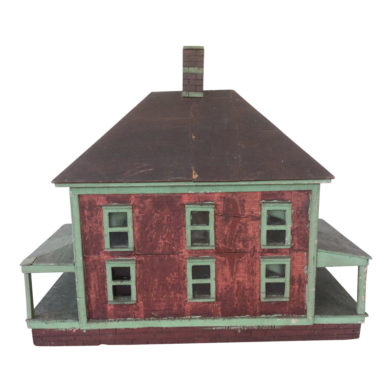 Antique Folk Art House Model 1912: Antique 1912 hand made folk art house model made from old cigar and packing materials. This house is in remarkable condition considering it's age. All hand made and signed RH 1912. There is another da