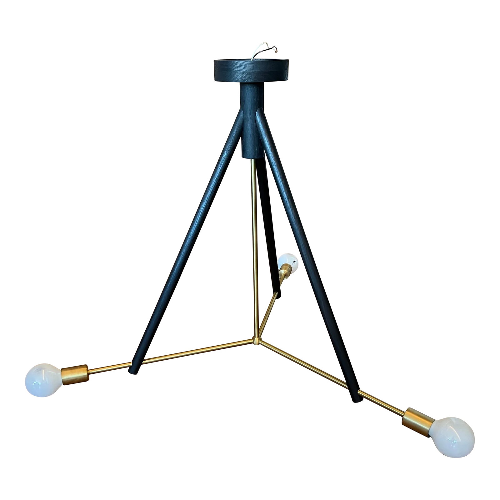 Workstead Lodge Chandelier III in Blackened Oak: Workstead Lodge Chandelier III in oxidized ash-finished oak and contrasting hewn brass hardware. Ordered new in 2018 and in near perfect condition. Condition: Alterations: Original Condition