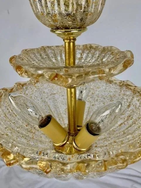 Vintage Venetian Glass 3 Tiered Pendant Light With 5 Lights - 4
