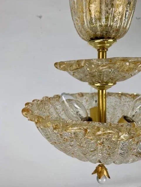 Vintage Venetian Glass 3 Tiered Pendant Light With 5 Lights - 7