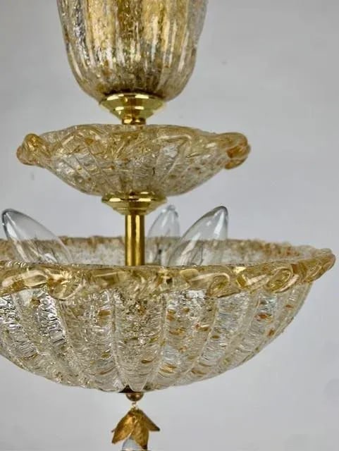 Vintage Venetian Glass 3 Tiered Pendant Light With 5 Lights - 8