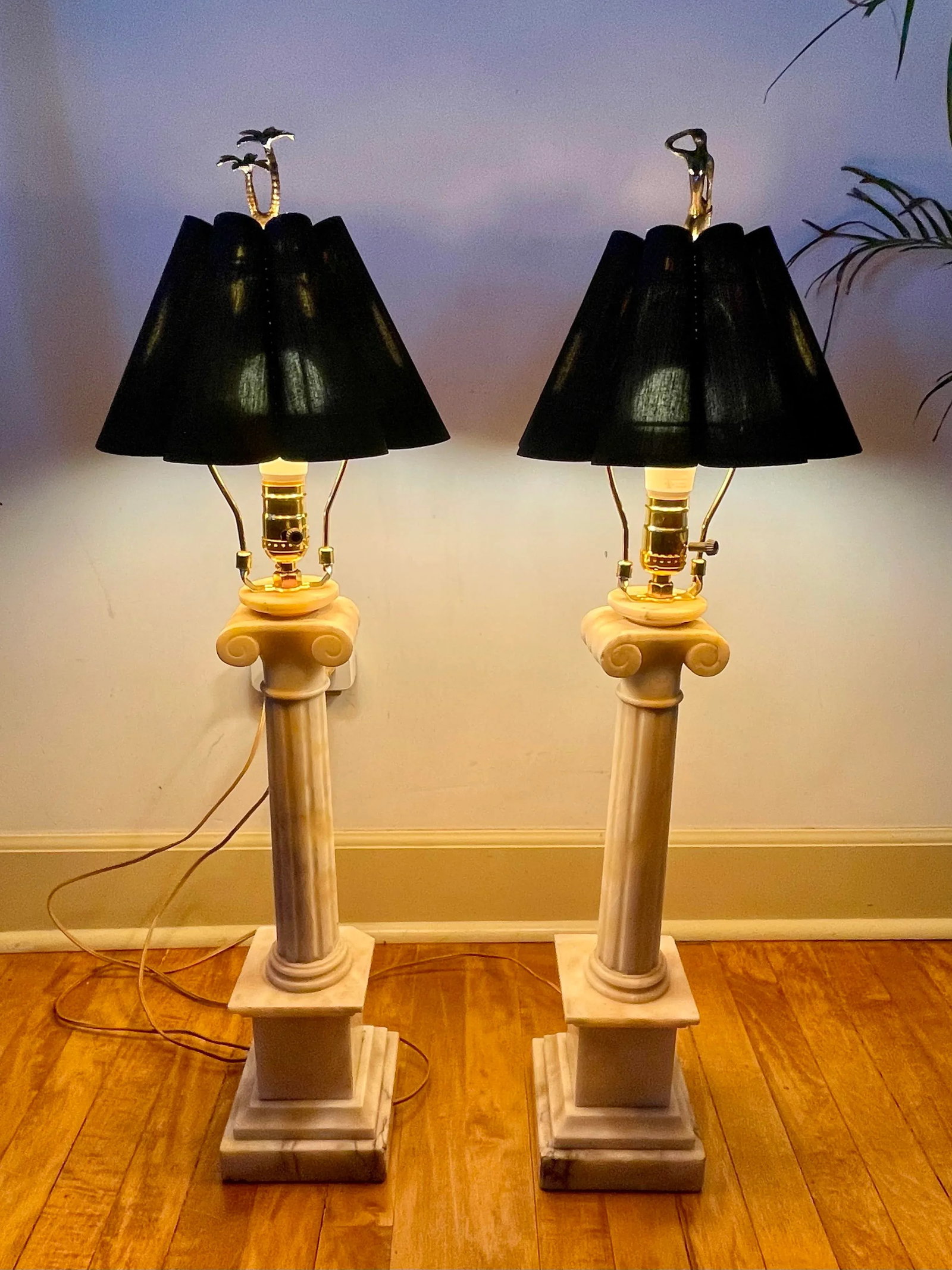 Early 20th Century Alabaster Column Lamp - a Pair - 4