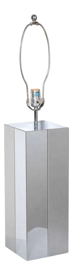 Paul Evans Brushed Aluminum and Polished Steel "Cityscape" Table Lamp, 1970's: Large 1970s Paul Evans "Cityscape" Brushed Aluminum and Polished Steel Tower Table Lamp. Featuring a rectangular form, square base, Brushed Aluminum and reflective Polished Steel vertical panels and C