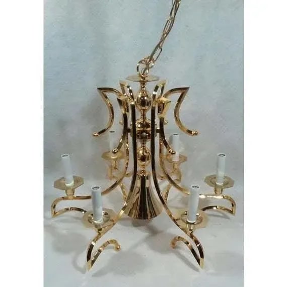 1990s Regency Chandelier Gold Plated Five Arm Center Down Light Transitional - 2