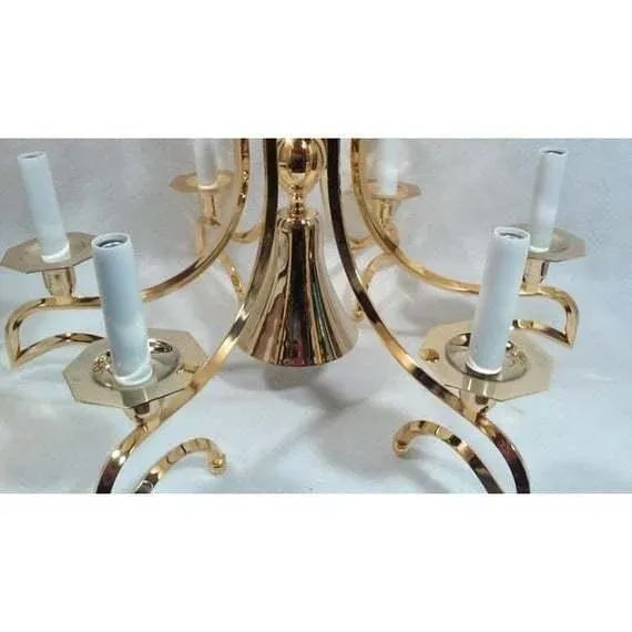 1990s Regency Chandelier Gold Plated Five Arm Center Down Light Transitional - 5