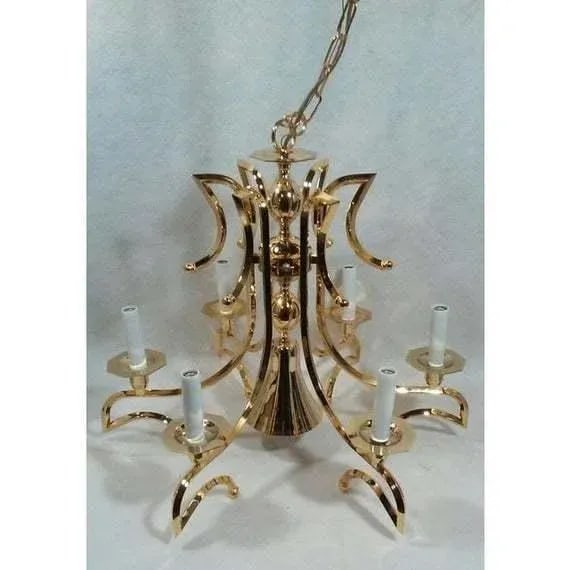 1990s Regency Chandelier Gold Plated Five Arm Center Down Light Transitional - 6