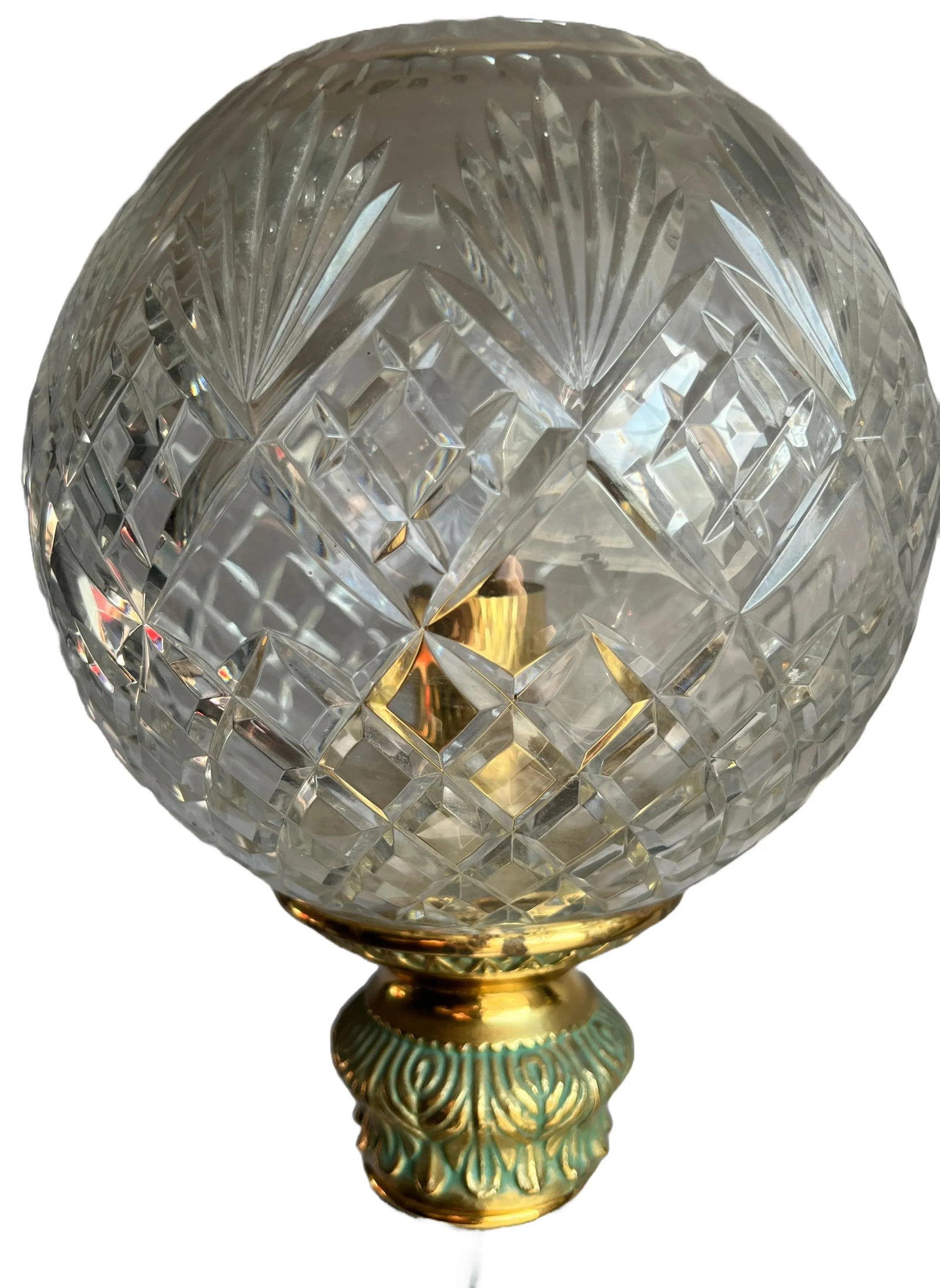 Vintage Art Deco Style Crystal Globe Brass Torch Lamps - a Pair - 7