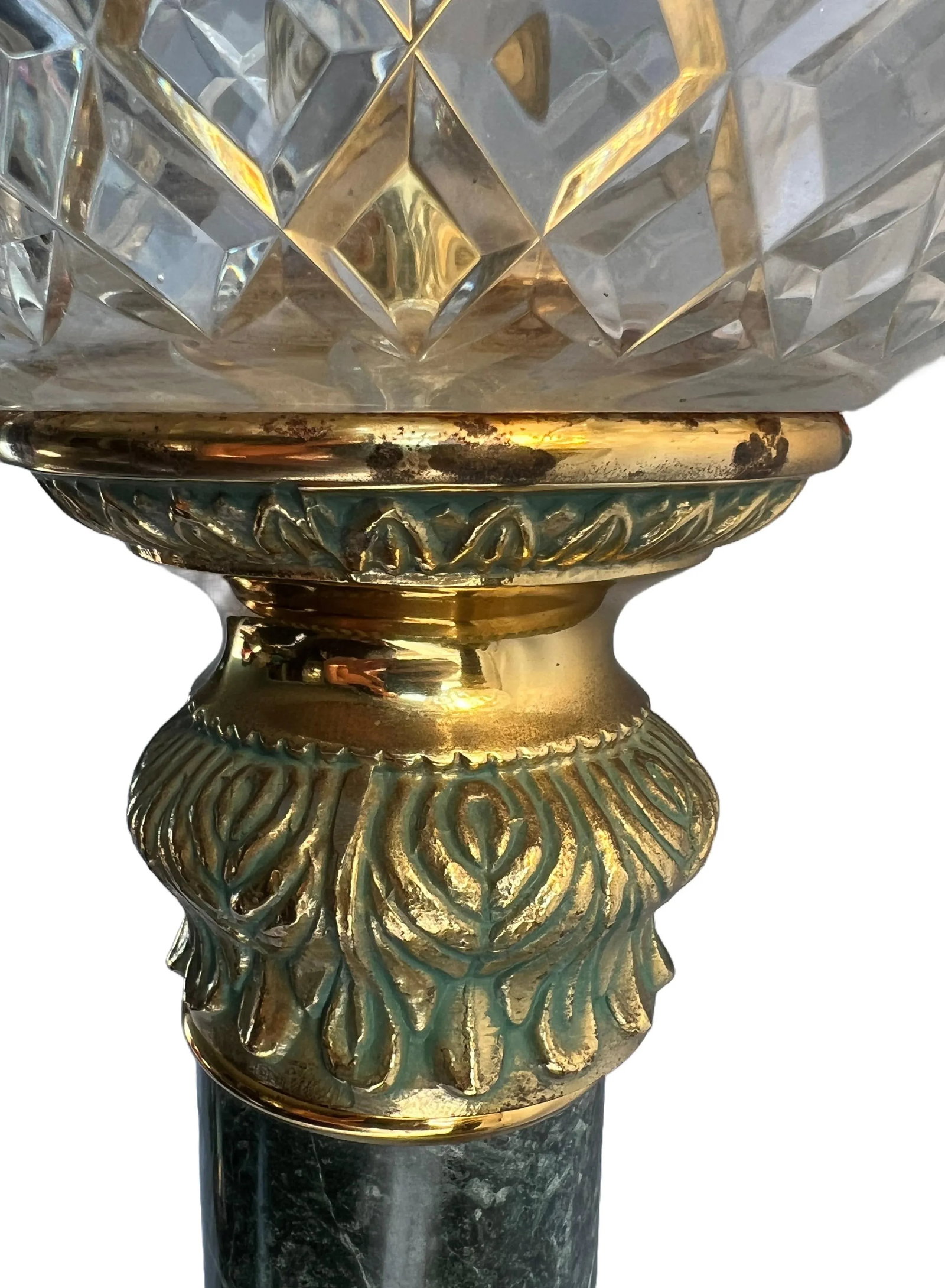 Vintage Art Deco Style Crystal Globe Brass Torch Lamps - a Pair - 9