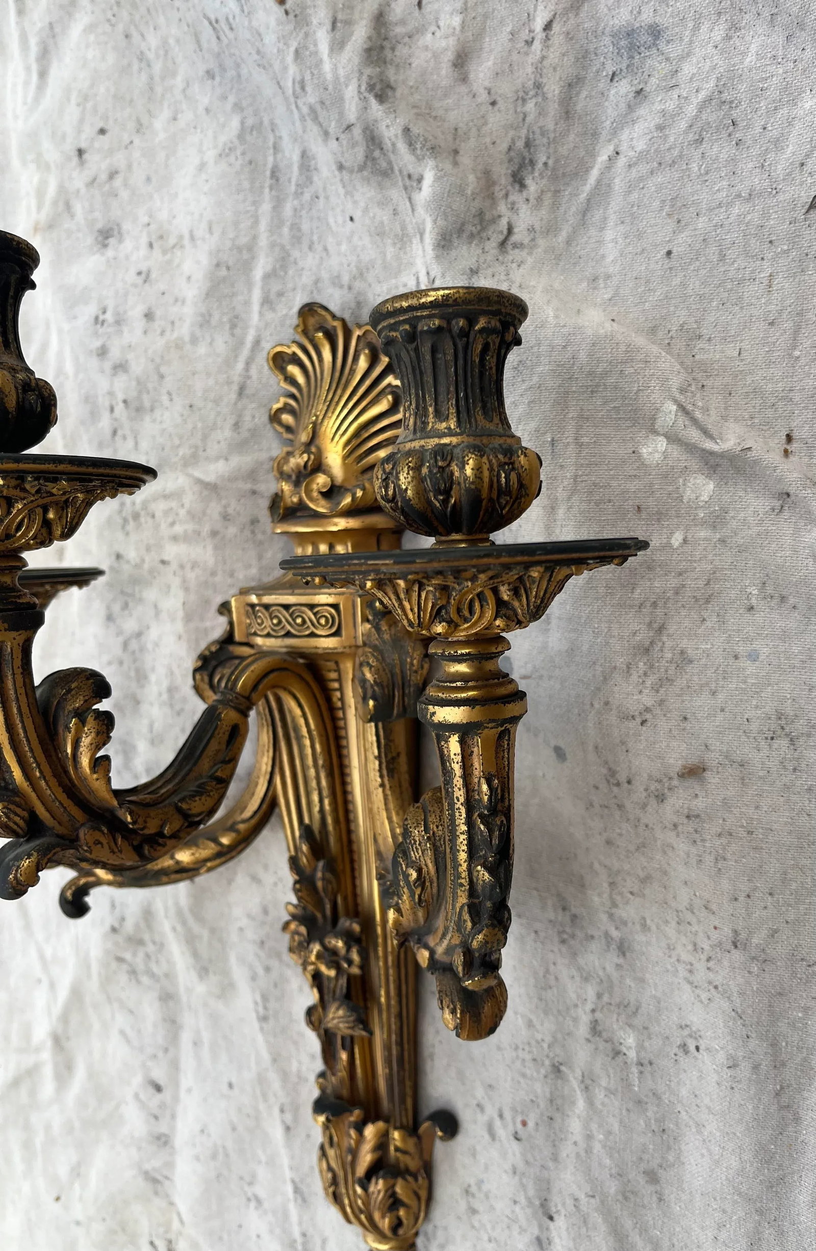 Pair of Early 20th Century French Bronze 3-Arm Sconces - 4
