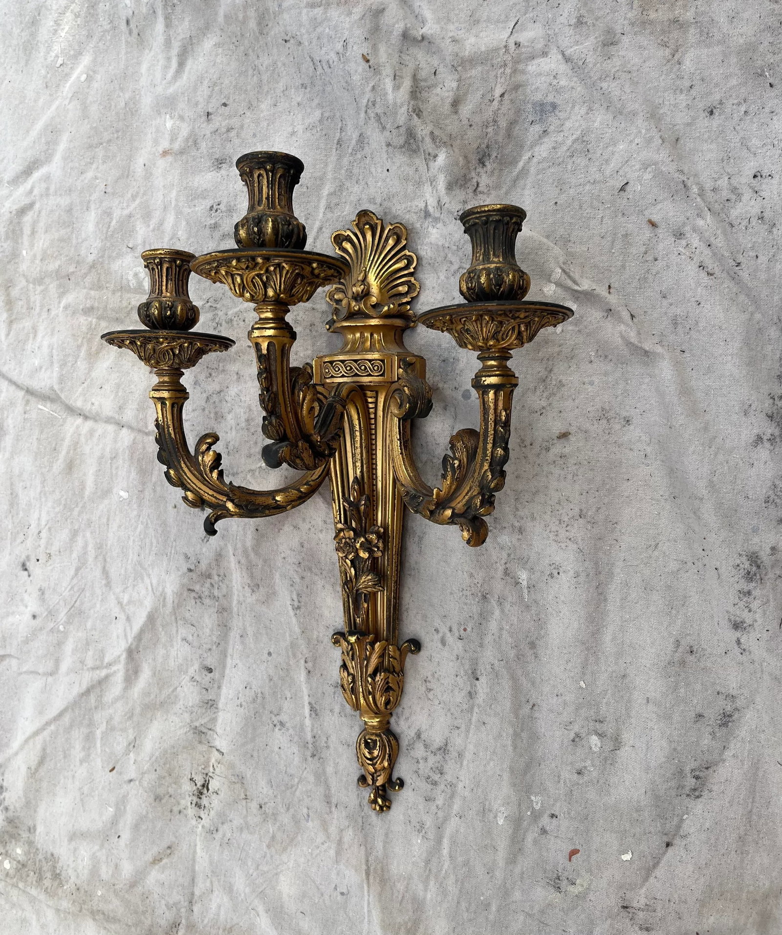 Pair of Early 20th Century French Bronze 3-Arm Sconces - 5