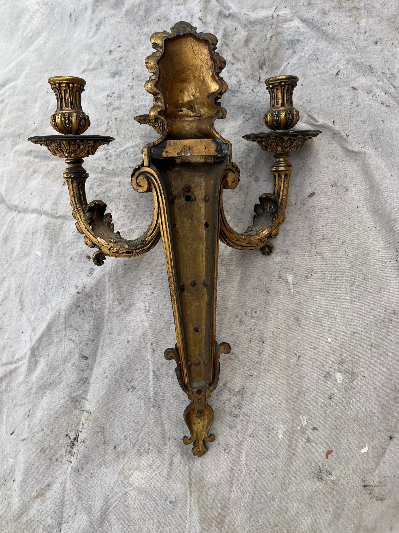Pair of Early 20th Century French Bronze 3-Arm Sconces - 6