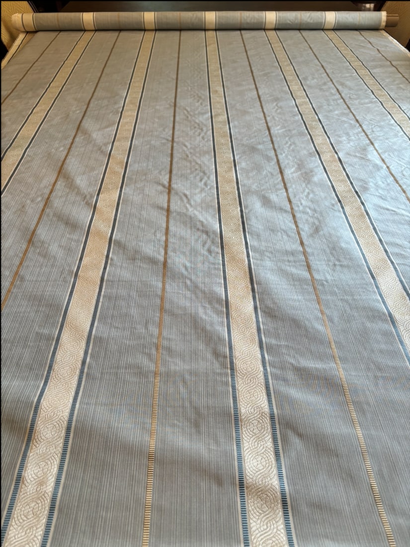 Cowtan & Tout Corsini Stripe Ivory/Blue Bolt of Fabric - 6.5 Yards - 3