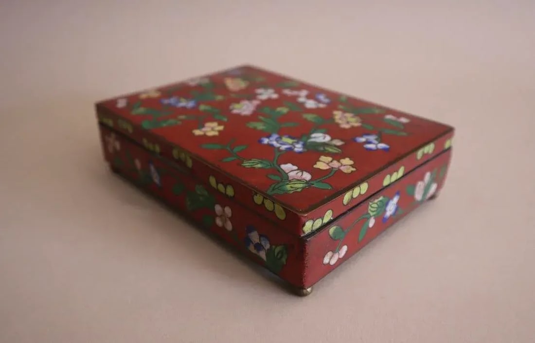 Antique Red Cloisonne Rectangular Hinged Lid Box - 2