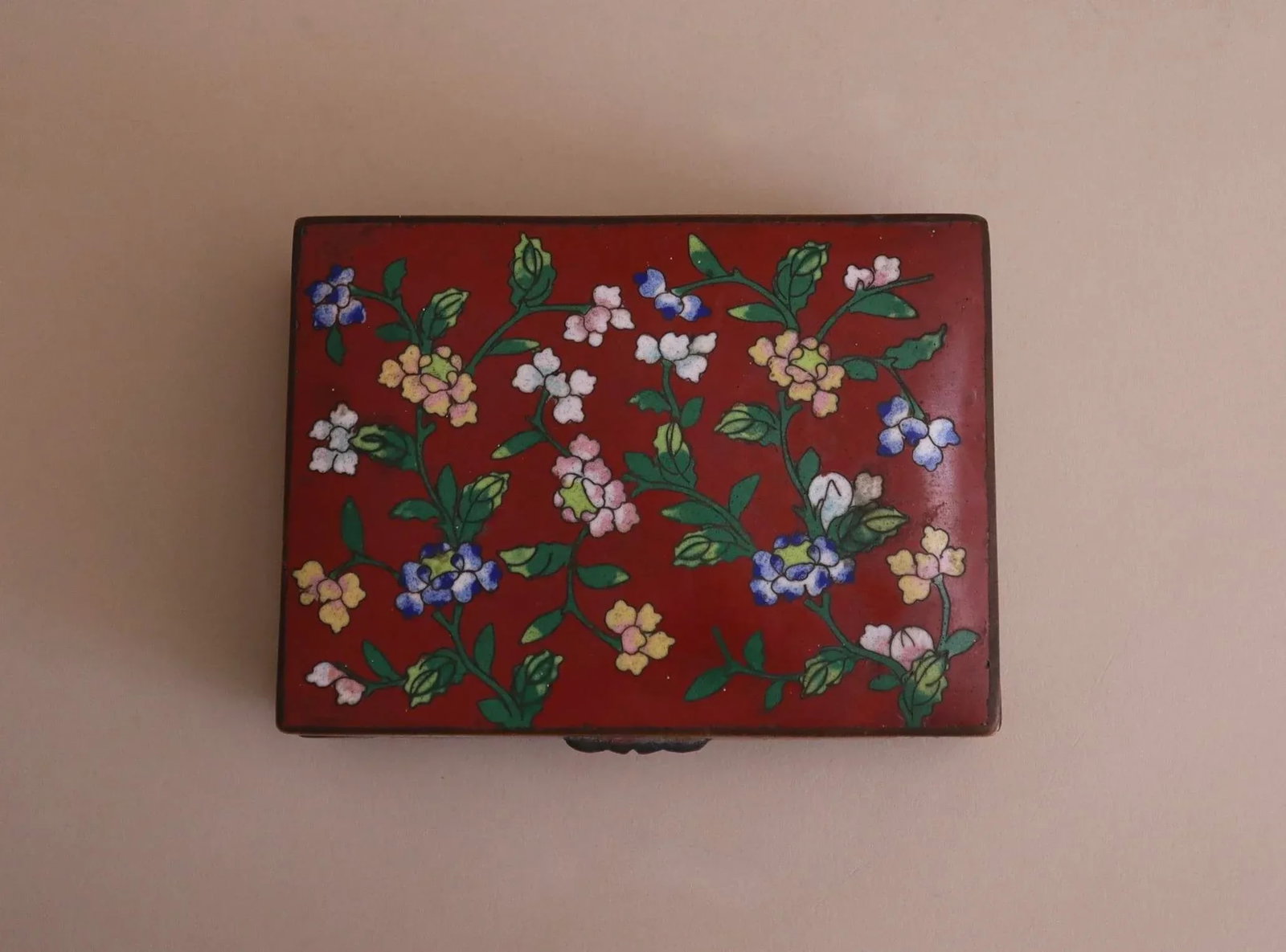 Antique Red Cloisonne Rectangular Hinged Lid Box - 3