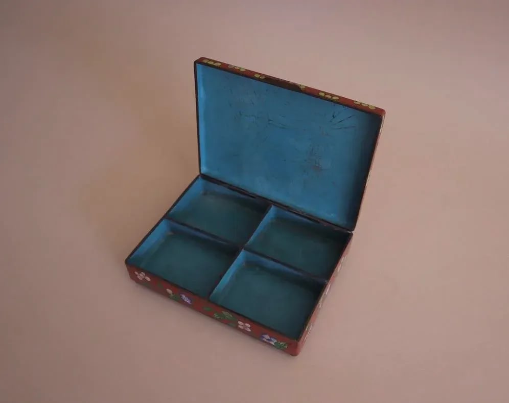 Antique Red Cloisonne Rectangular Hinged Lid Box - 4