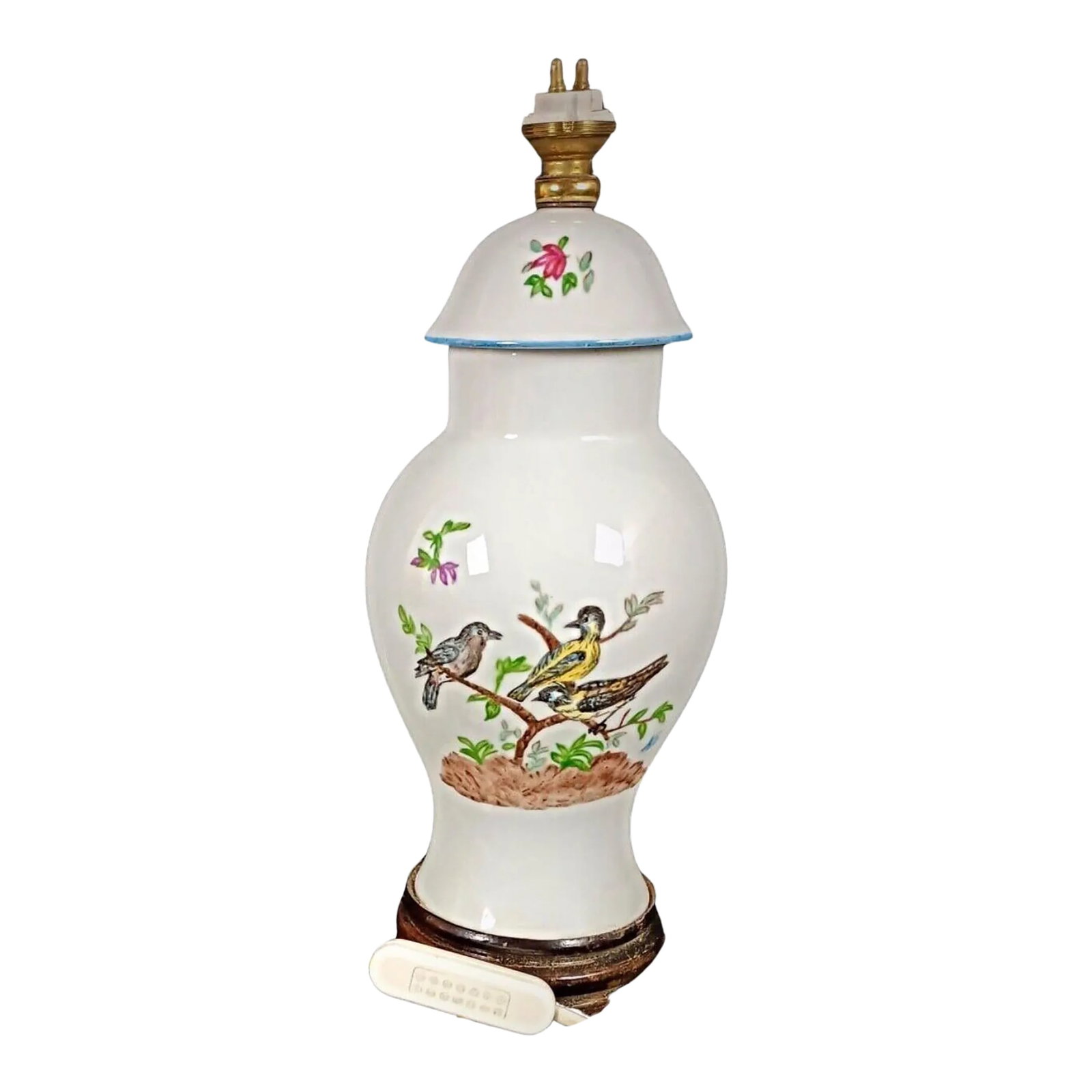 Vintage 20th Century Ceramic Lampshade Base With Bird and Flower Design: Add a touch of vintage elegance to your home with this beautifully crafted ceramic lampshade base from the 1970s. Featuring charming bird and flower decorations, this piece is perfect for those who ap