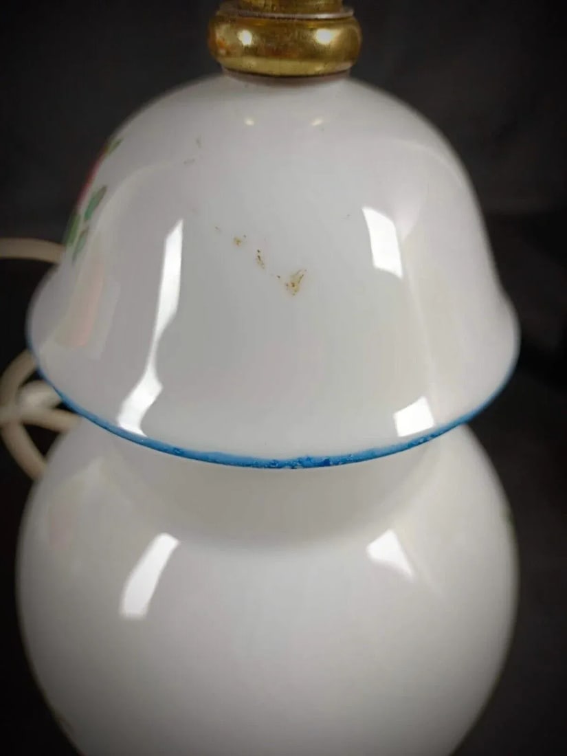 Vintage 20th Century Ceramic Lampshade Base With Bird and Flower Design - 2