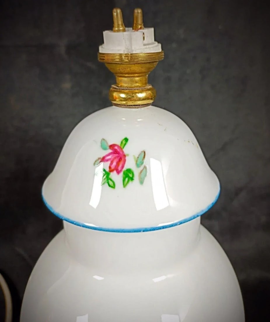 Vintage 20th Century Ceramic Lampshade Base With Bird and Flower Design - 3