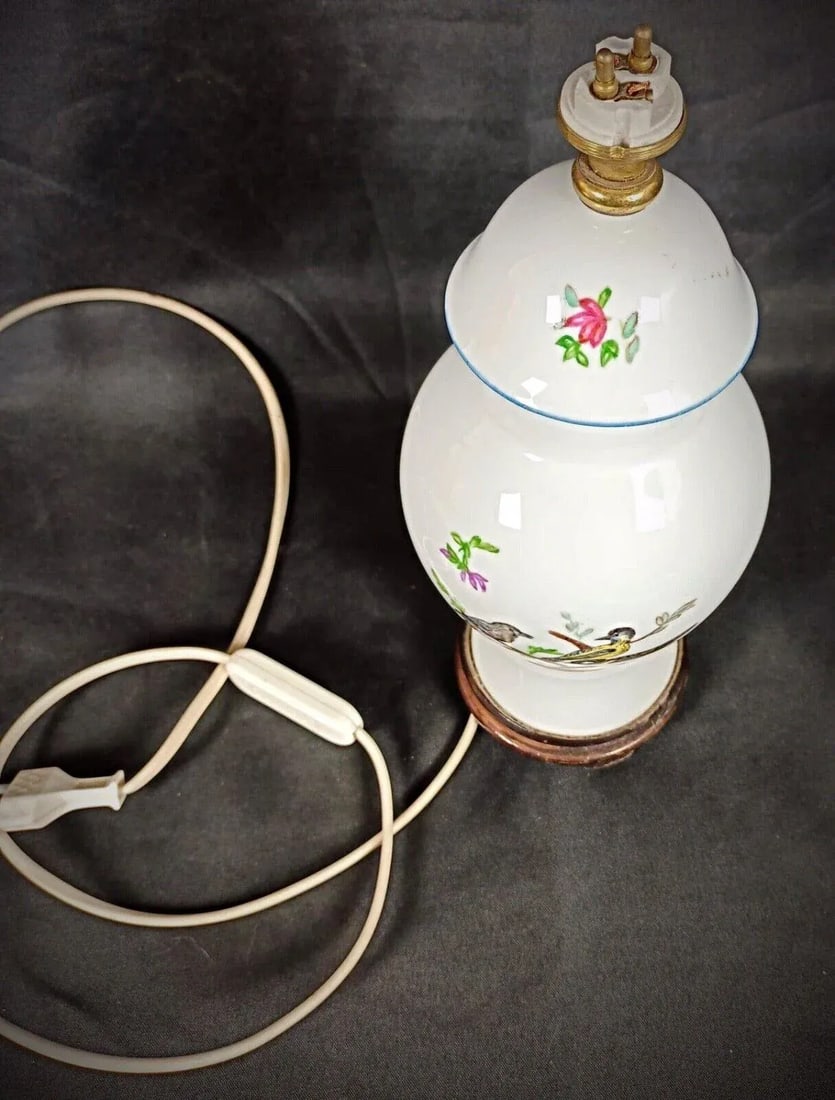 Vintage 20th Century Ceramic Lampshade Base With Bird and Flower Design - 5