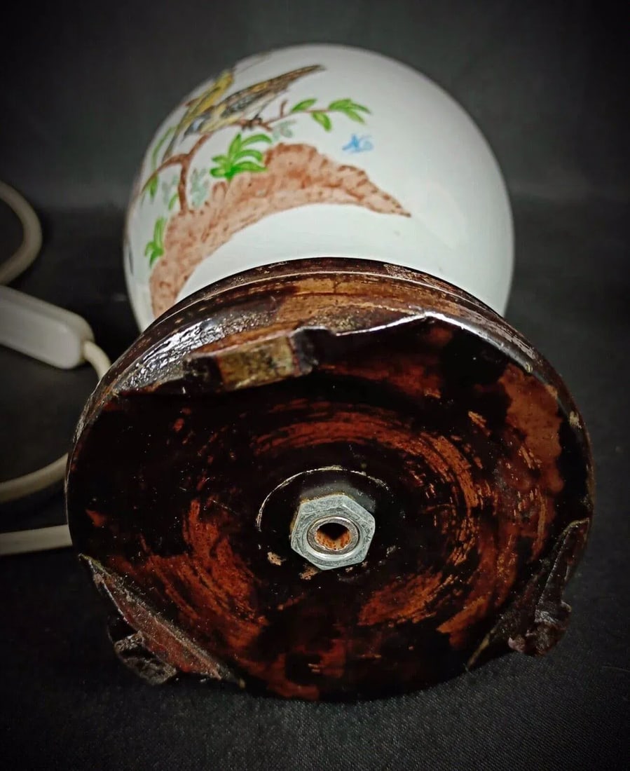Vintage 20th Century Ceramic Lampshade Base With Bird and Flower Design - 7