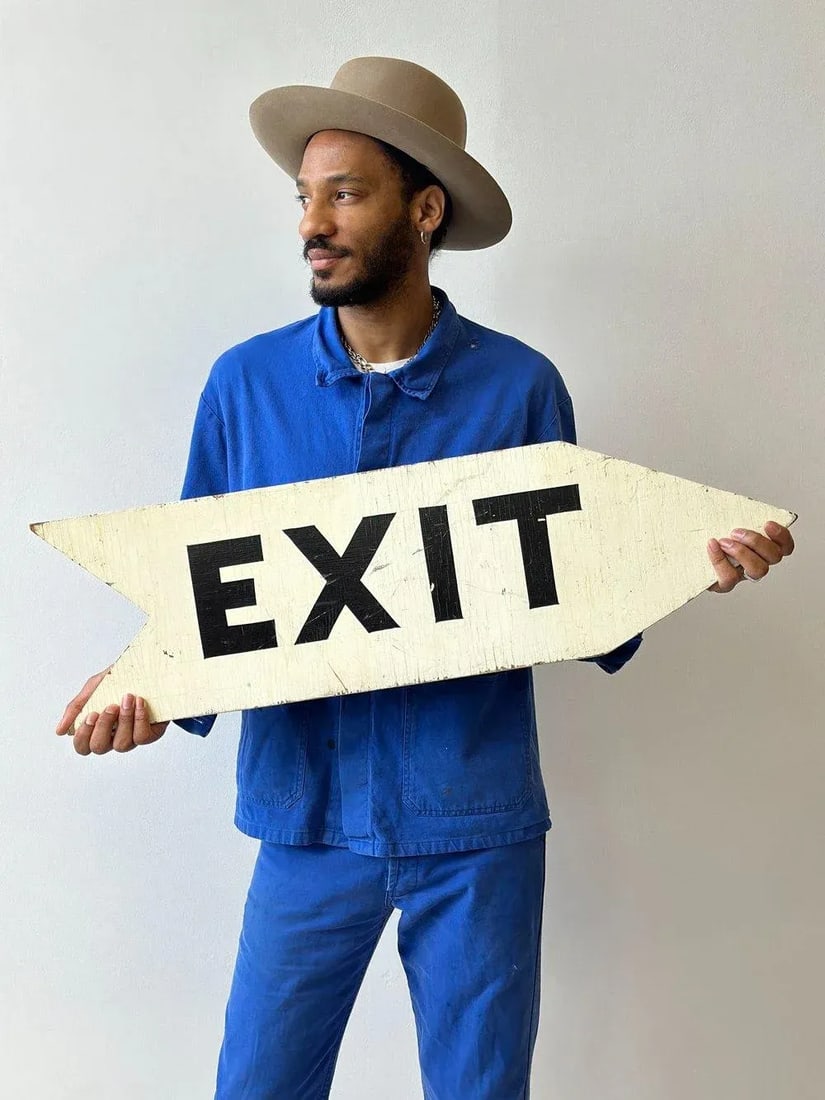 Vintage Directional Painted Plywood Exit Sign, Circa 1950s - 2
