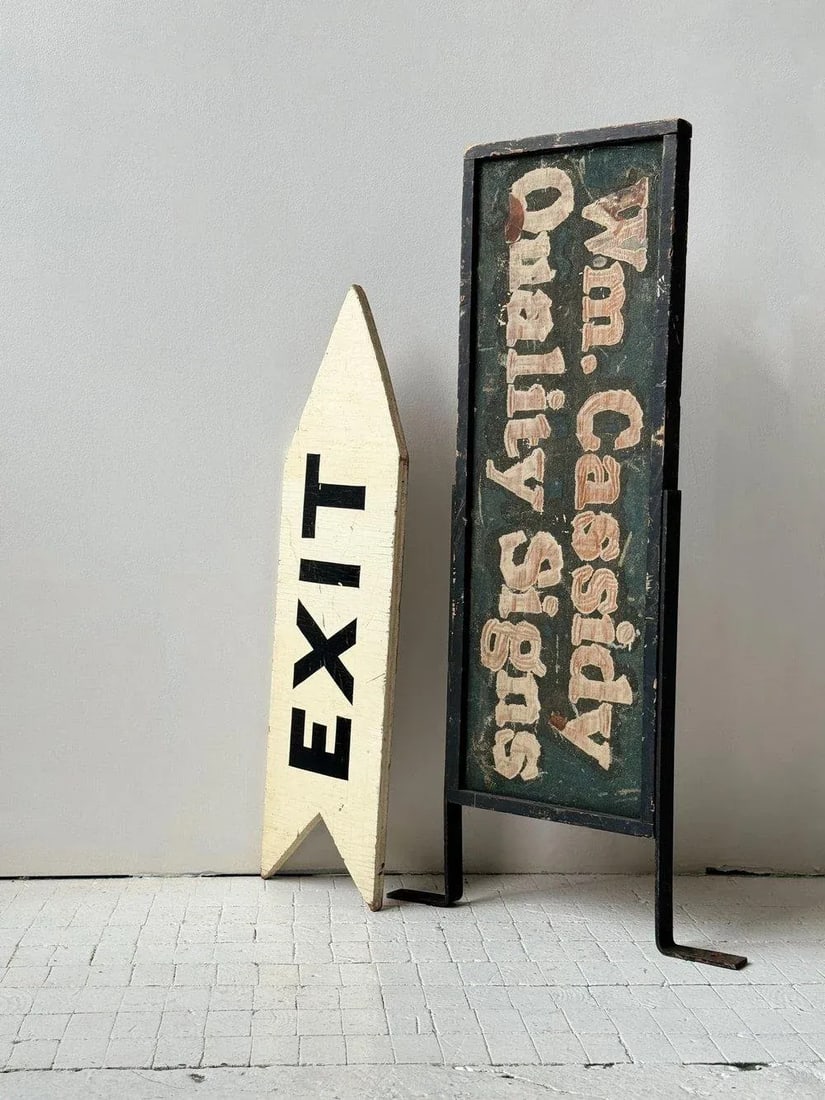 Vintage Directional Painted Plywood Exit Sign, Circa 1950s - 3