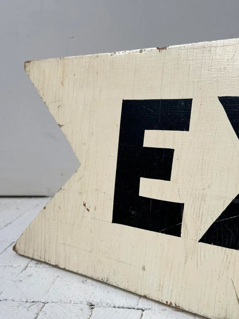 Vintage Directional Painted Plywood Exit Sign, Circa 1950s - 5