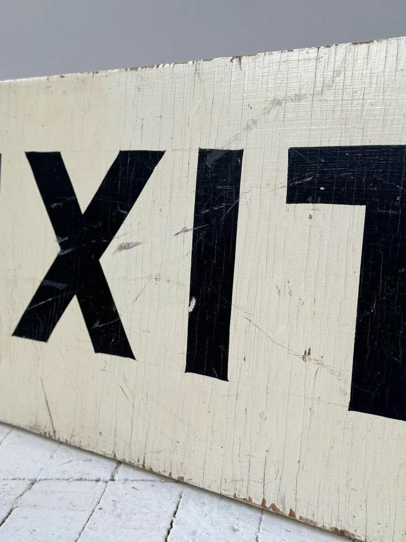 Vintage Directional Painted Plywood Exit Sign, Circa 1950s - 6