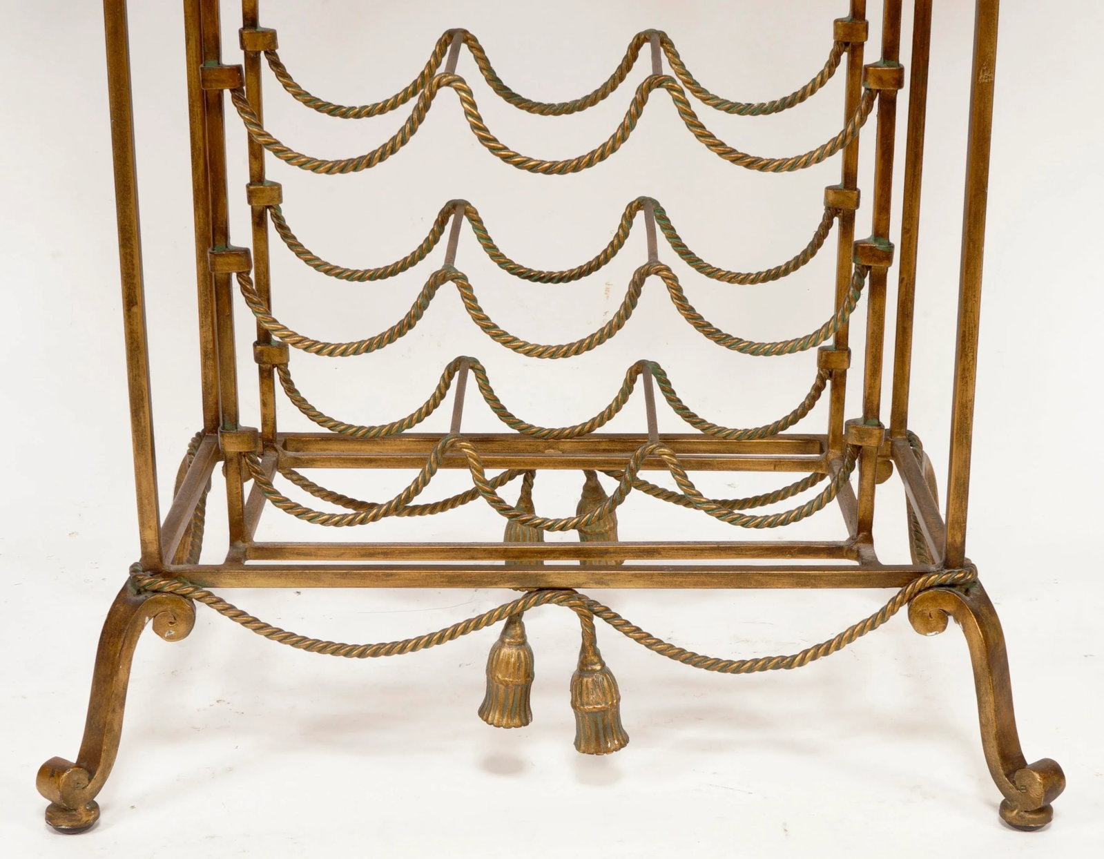 Vintage Wrought Iron Marble and Brass and Walnut Wine Rack in the Style of Maitland Smith - 10