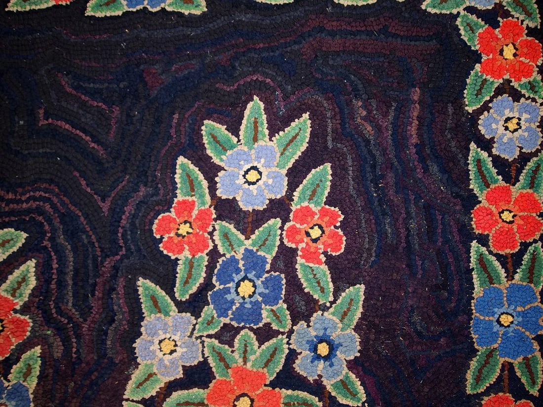 1920s Handmade Antique American Hooked Rug 3.4' X 5.4' - 3