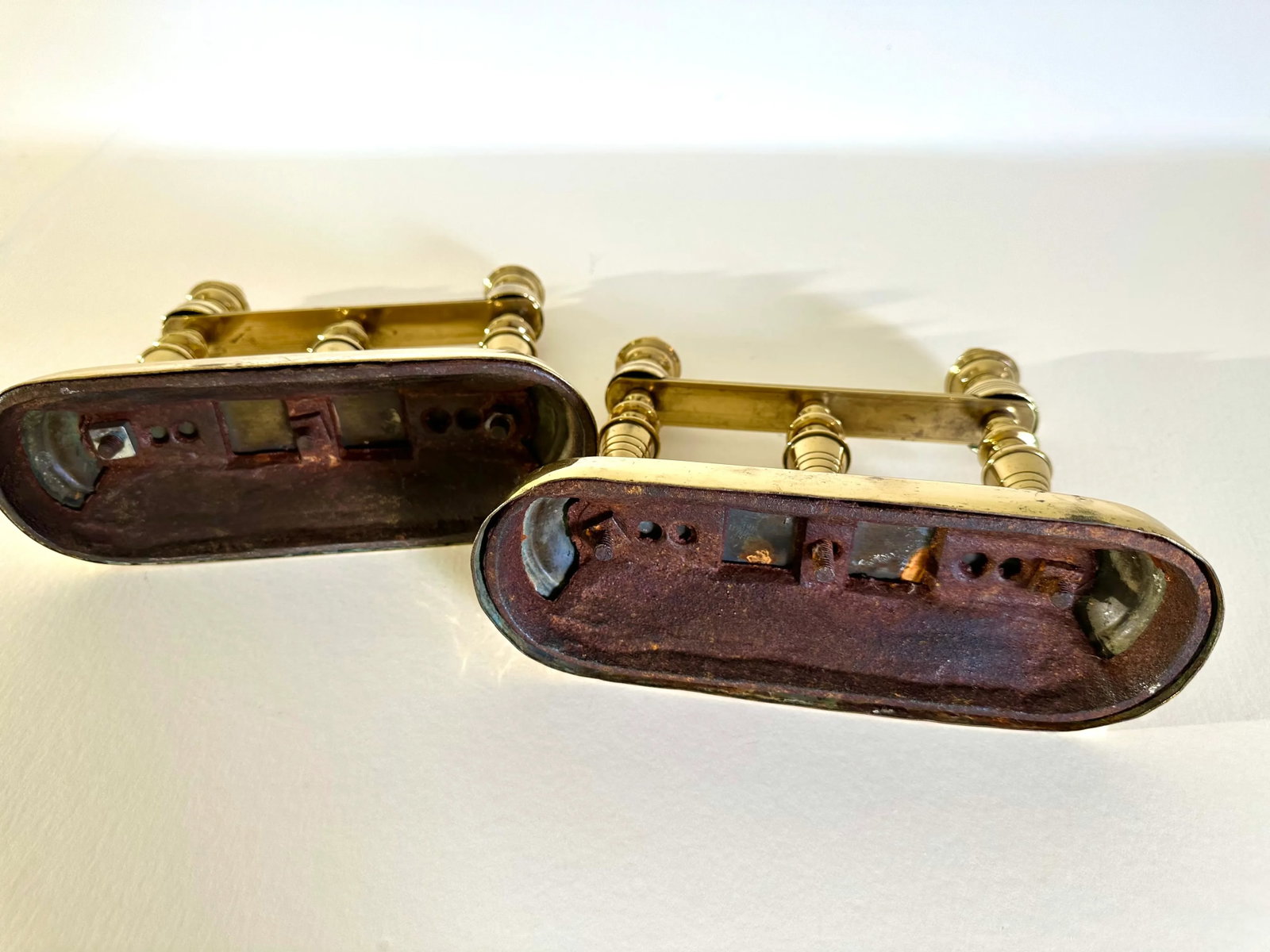 Pair of Victorian British Decorative Turned Brass Fire Dogs - 10