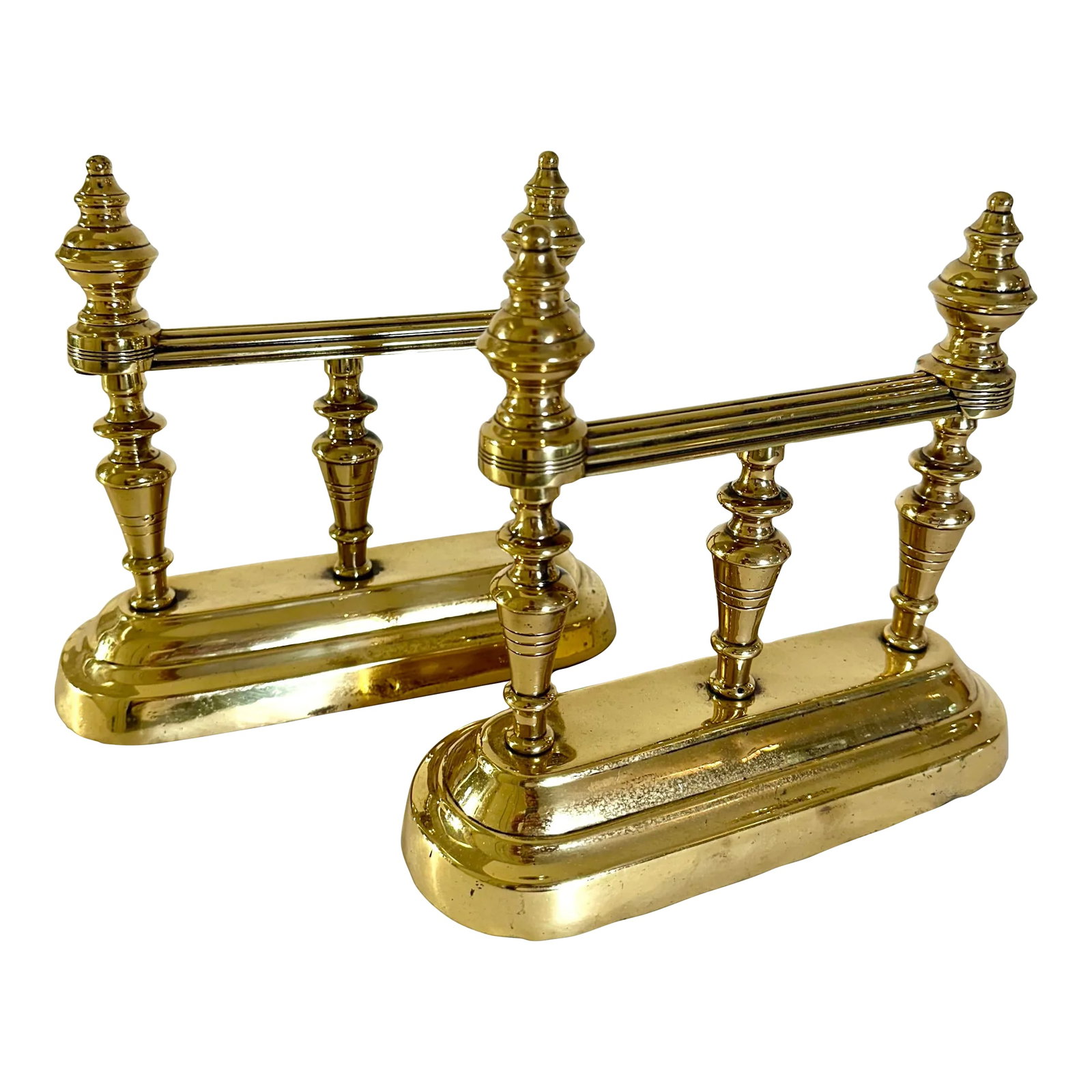 Pair of Victorian British Decorative Turned Brass Fire Dogs (1 of 10)