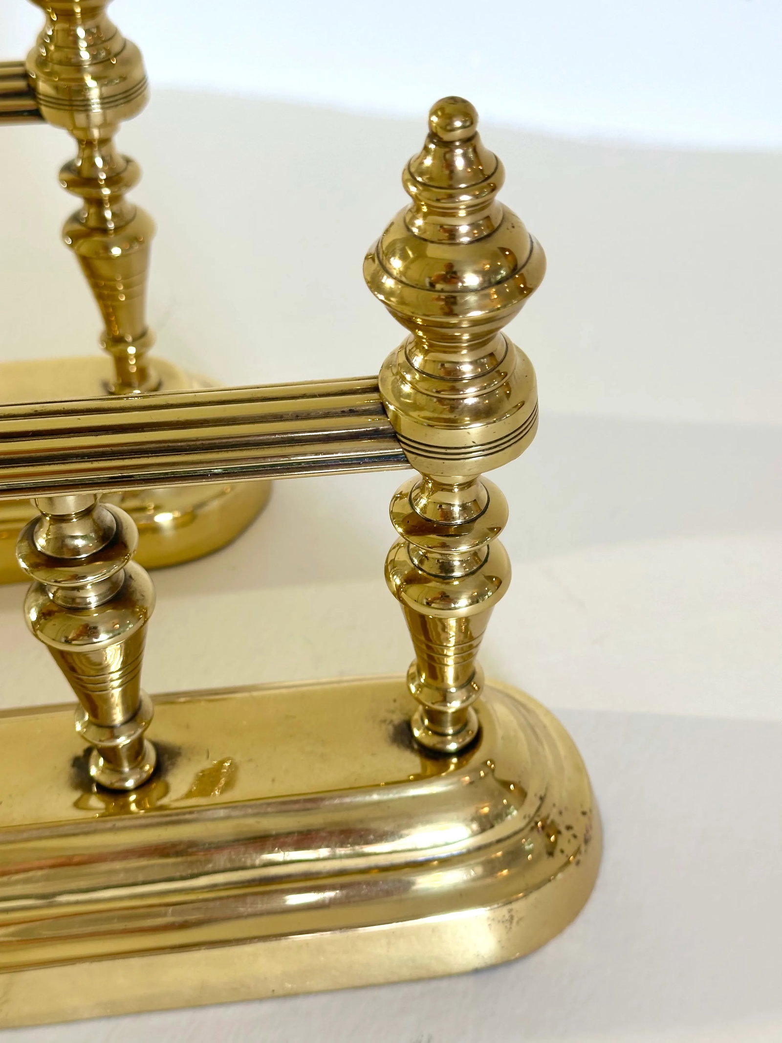 Pair of Victorian British Decorative Turned Brass Fire Dogs - 9