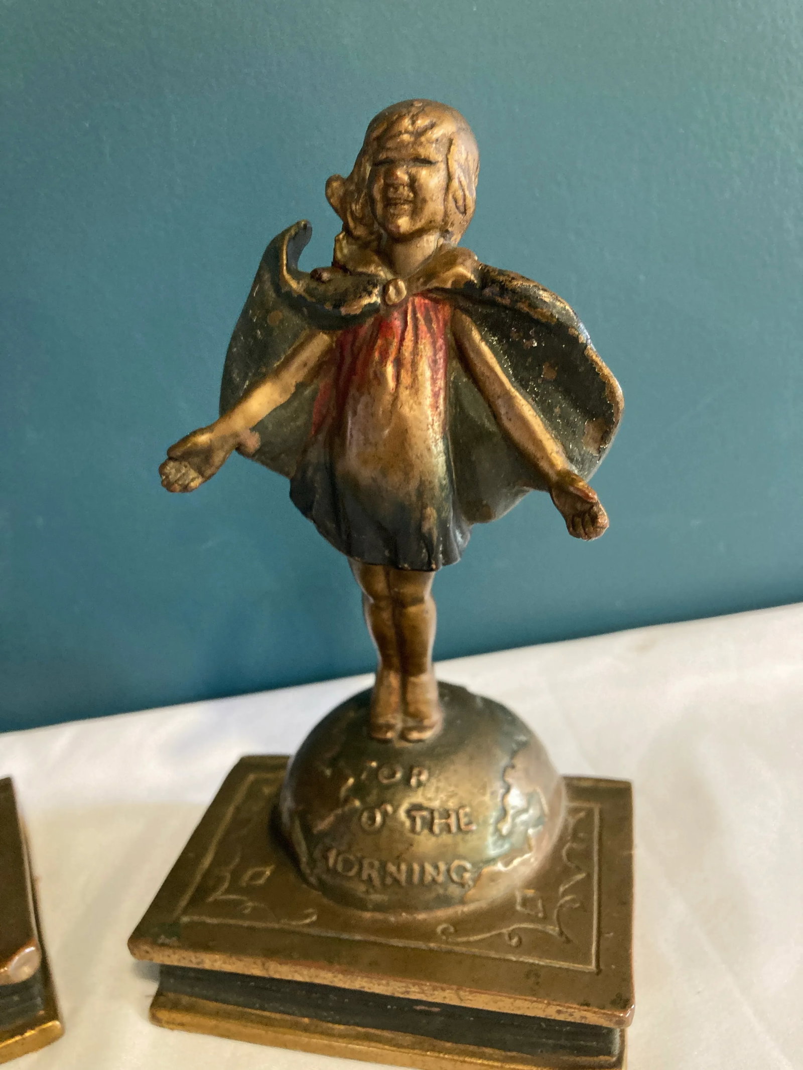 1920s Pompeian Bronze Bookends by Laura Archibald "Top of the World" - 2 Pieces - 3