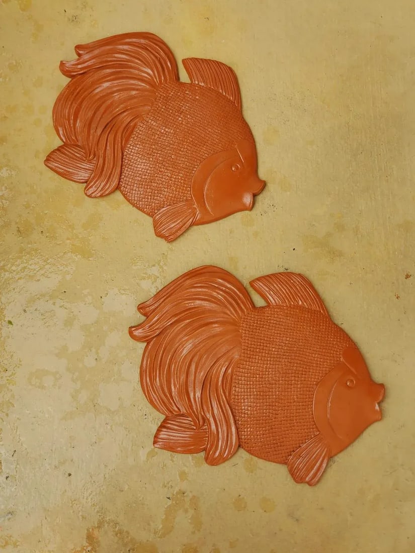 Mid 20th Century Terra Cotta Outdoor Concrete Fish Figures - Set of 2 - 10