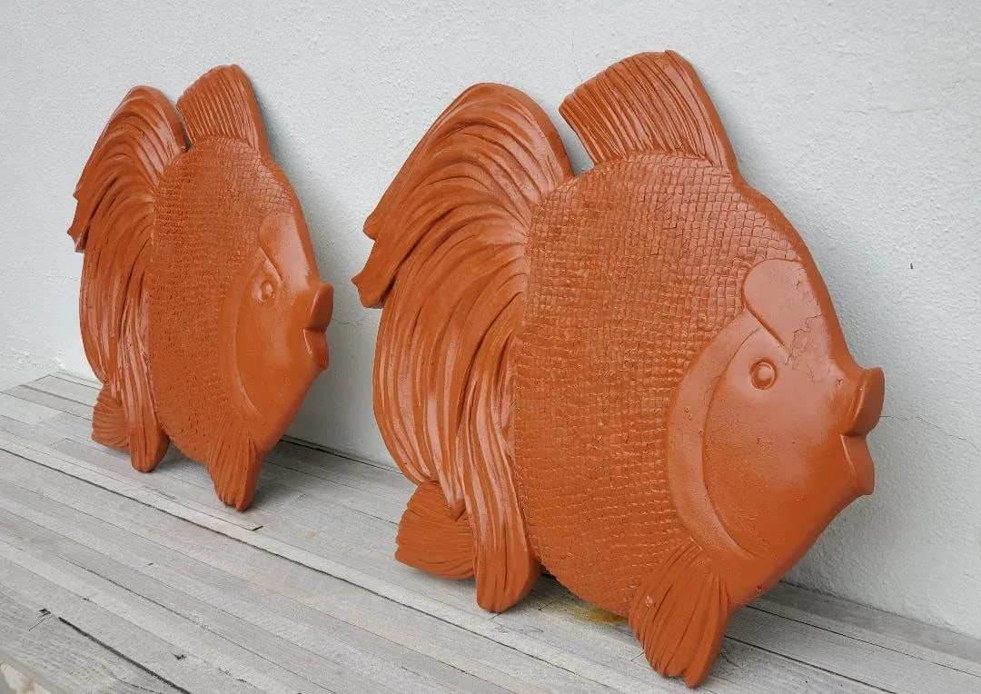 Mid 20th Century Terra Cotta Outdoor Concrete Fish Figures - Set of 2 - 3
