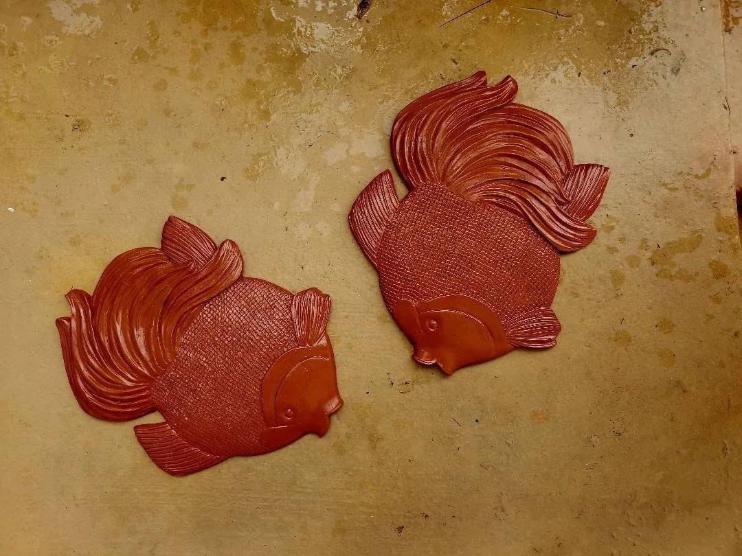 Mid 20th Century Terra Cotta Outdoor Concrete Fish Figures - Set of 2 - 4