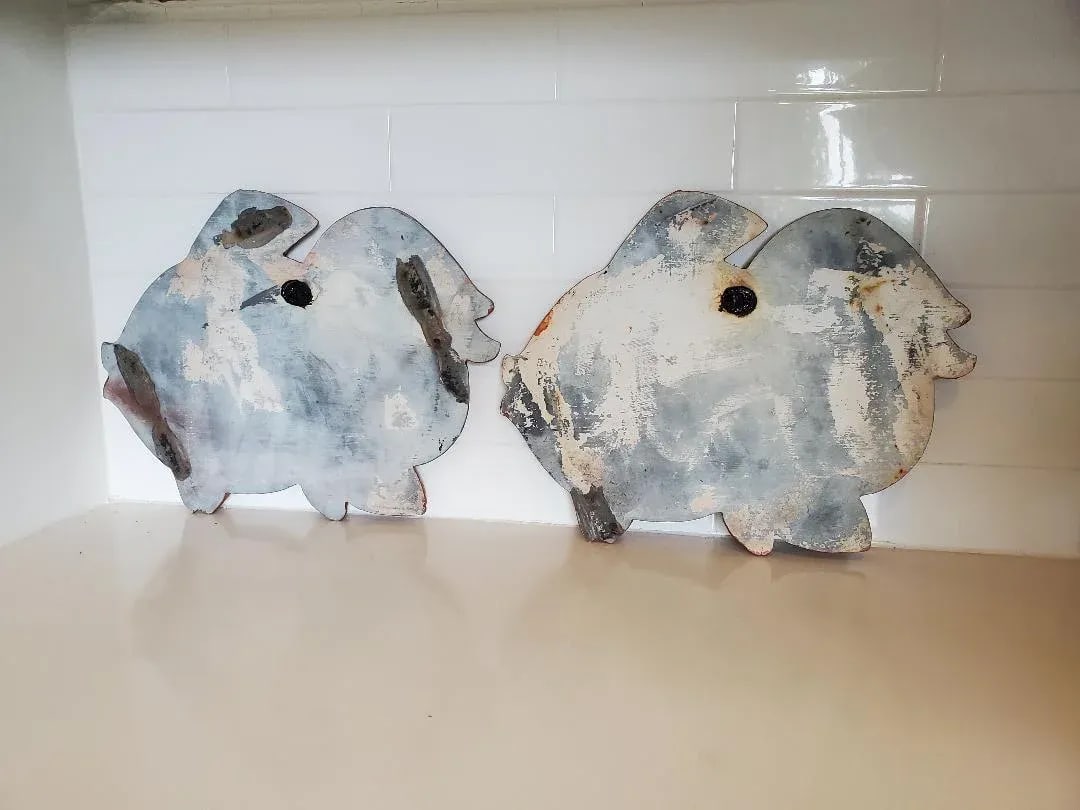 Mid 20th Century Terra Cotta Outdoor Concrete Fish Figures - Set of 2 - 8