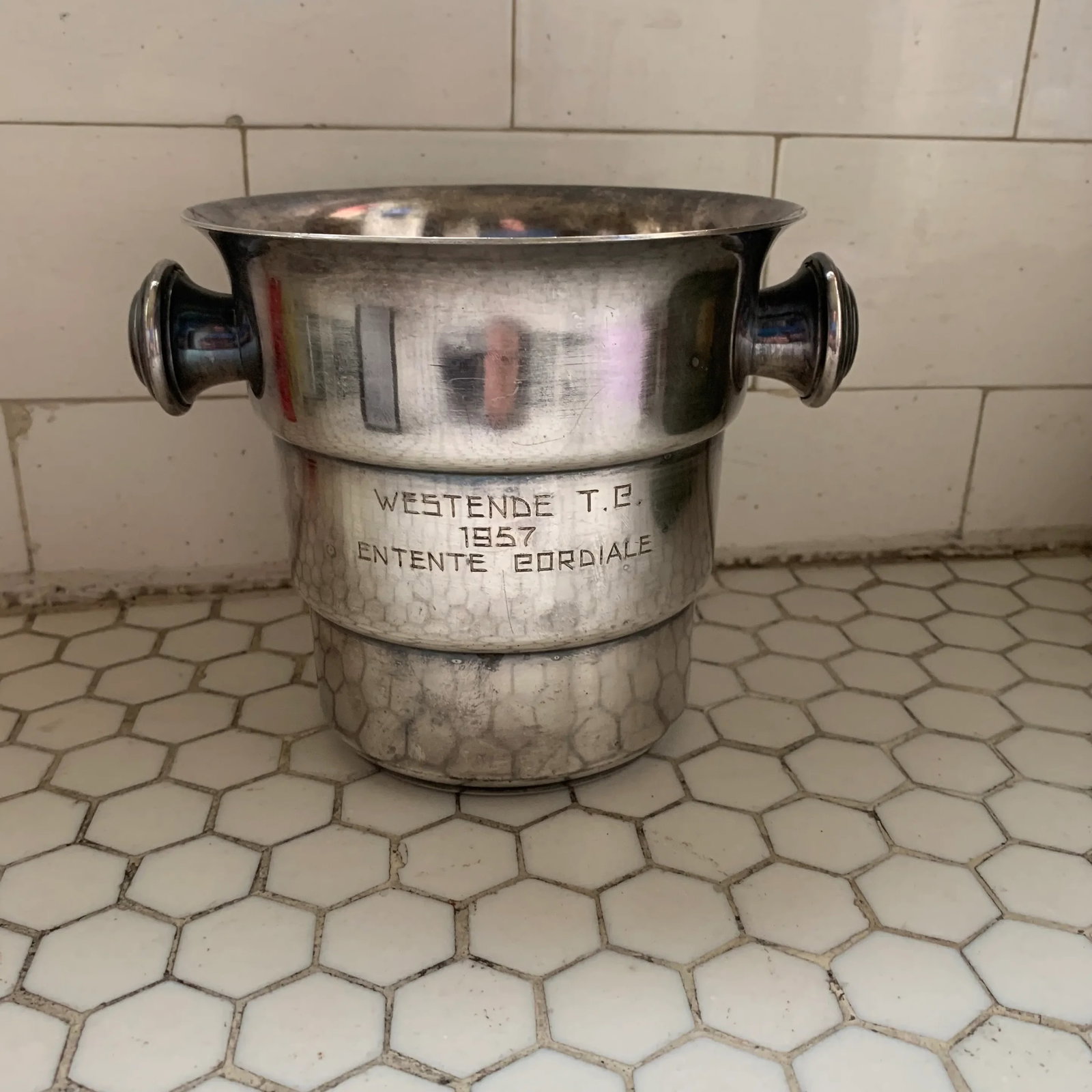 Mid Century Silver Engraved Mini Champagne Bucket 1957 - 2