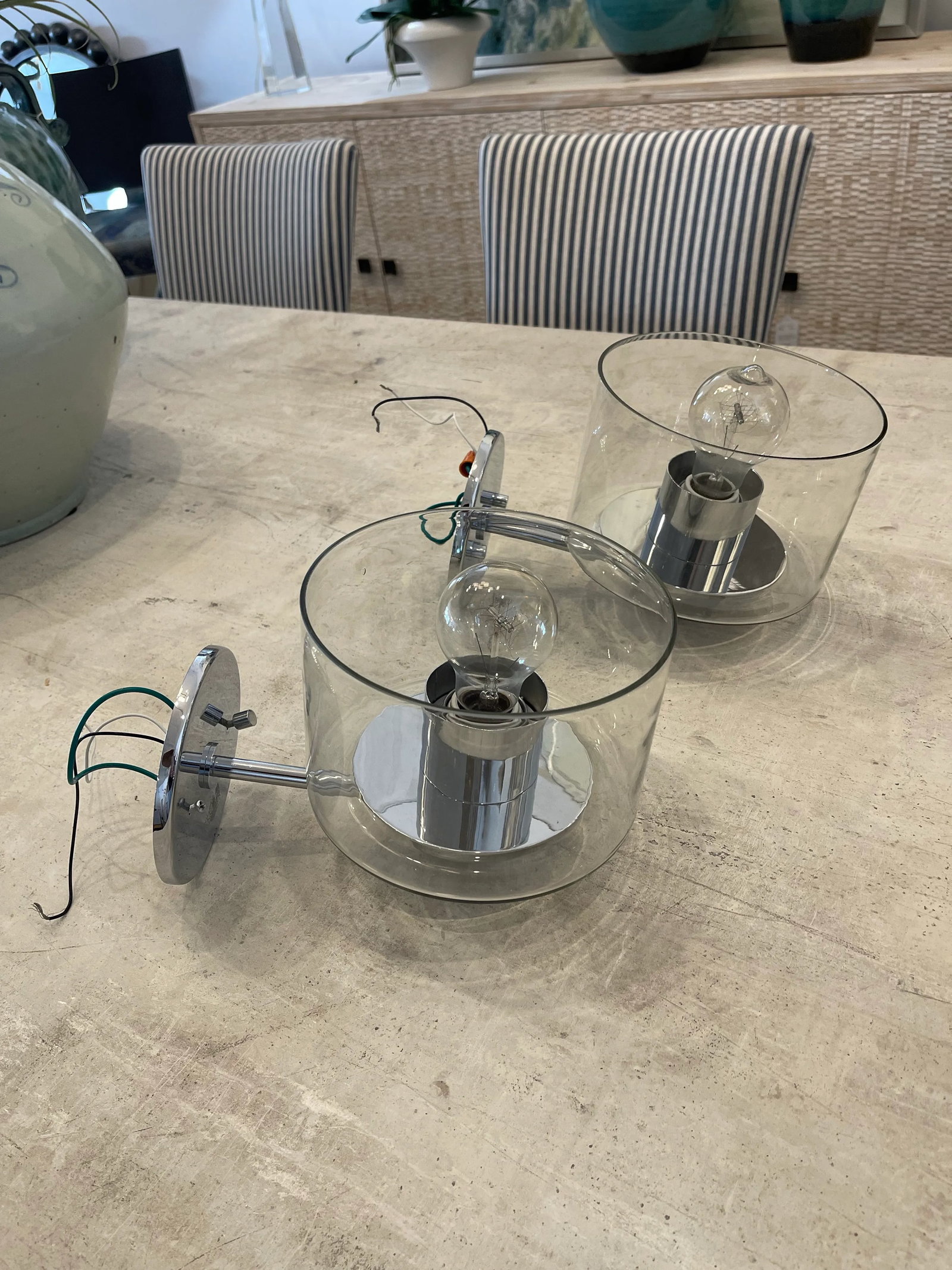 Pair of Glass & Chrome Wall Sconces - 2