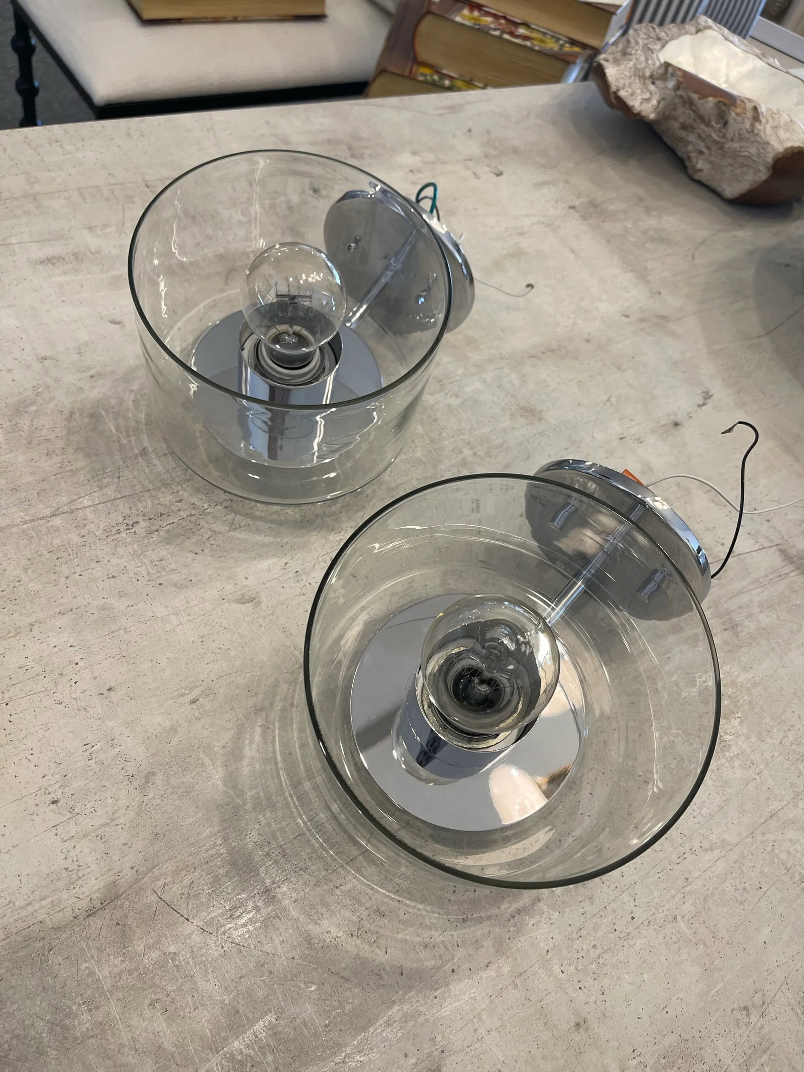 Pair of Glass & Chrome Wall Sconces - 3