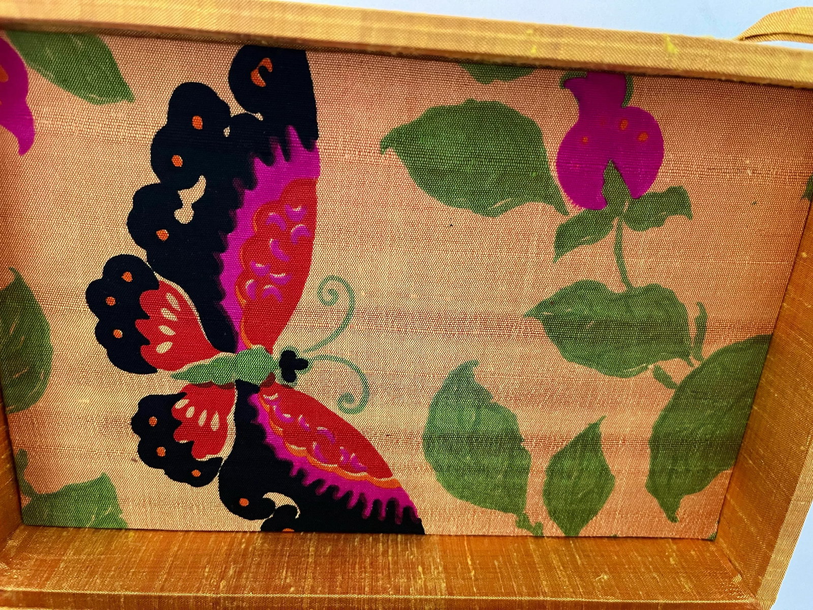 1970s Handwoven Thai Silk Butterfly Jewelry Box With Ring Rolls - 5