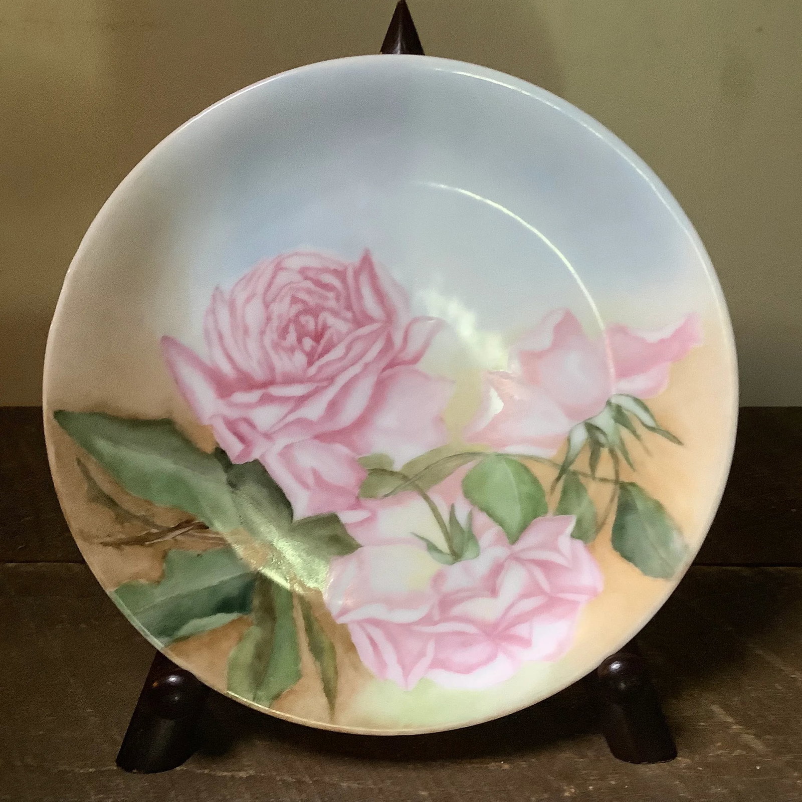 Bavarian Wall Art Hand Painted Plate Features Cabbage Roses - 3