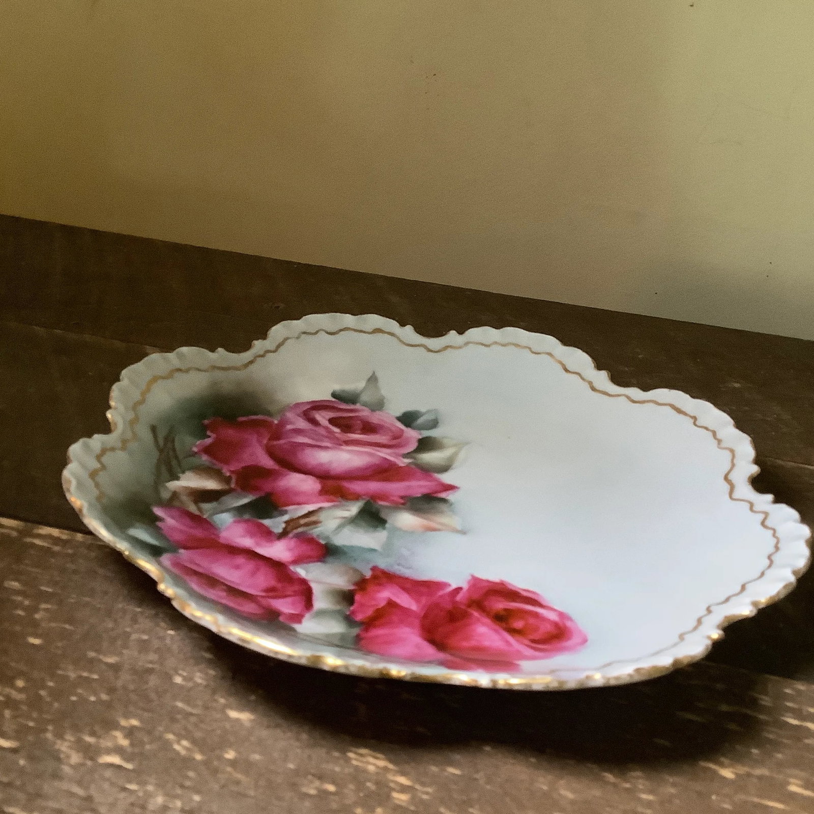 Bavarian Hand Painted Cabinet Plate Charger - Wall Art Featuring Cabbage Roses - 10
