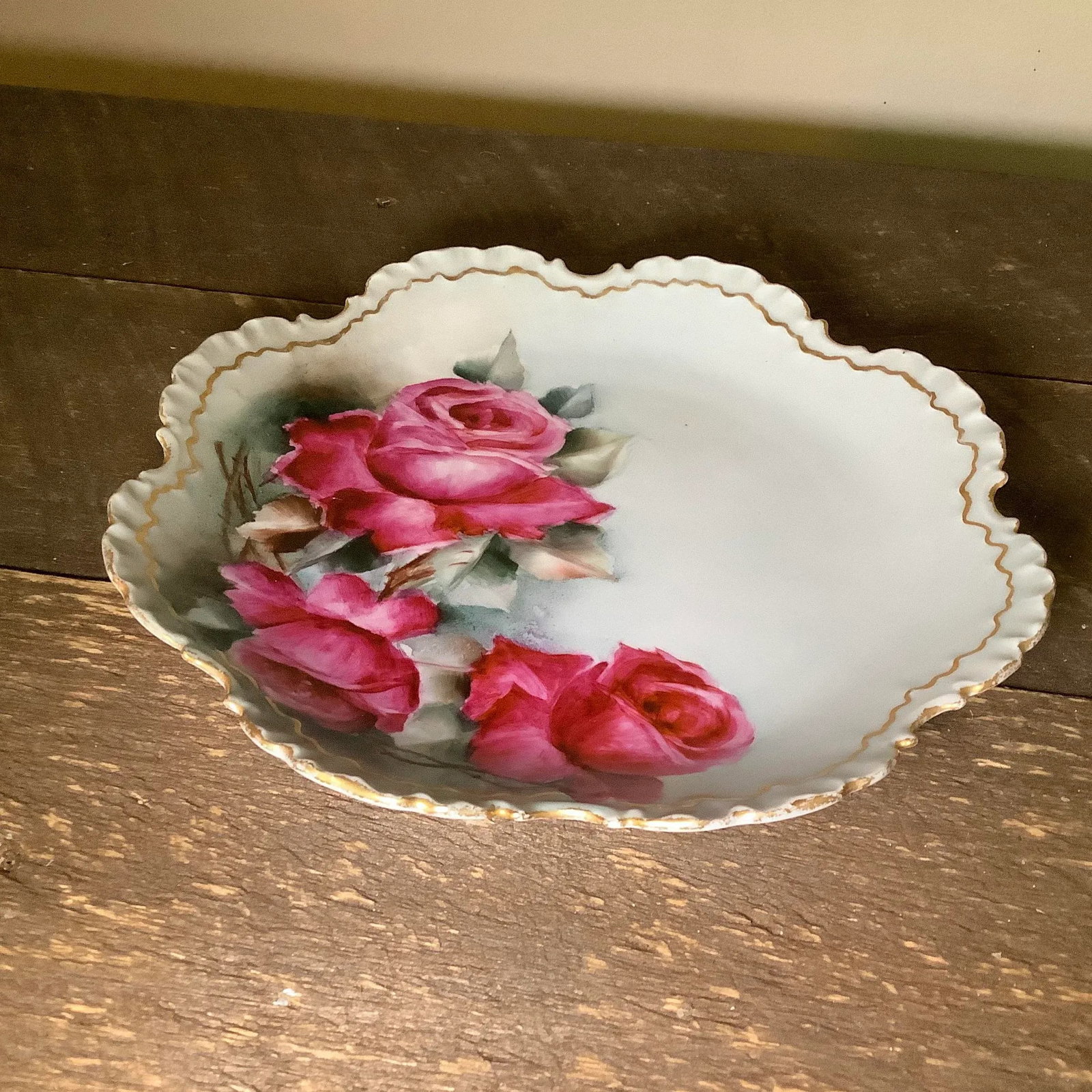 Bavarian Hand Painted Cabinet Plate Charger - Wall Art Featuring Cabbage Roses - 7