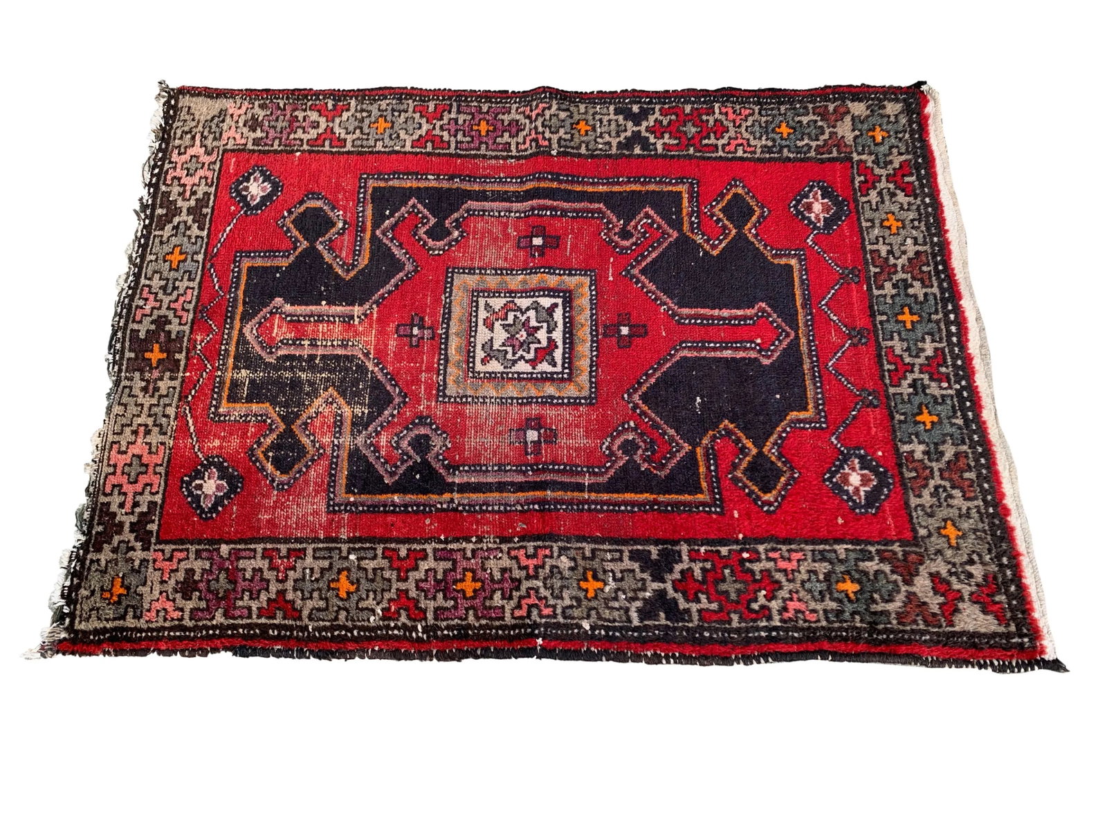 Vintage Wool Motif Rug-3'2'x4'4" - 2